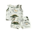 thumbnail image 1 of OUSITAID 2Pcs Newborn Baby Boy Dinosaur Summer Clothes Ribbed Tank T-shirt Shorts Set Outfits 0-24 Months, 1 of 7