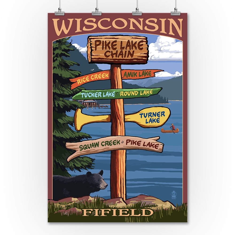 Fifield, Wisconsin Destination Signpost Lantern Press Artwork (36x54 Giclee Gallery Print