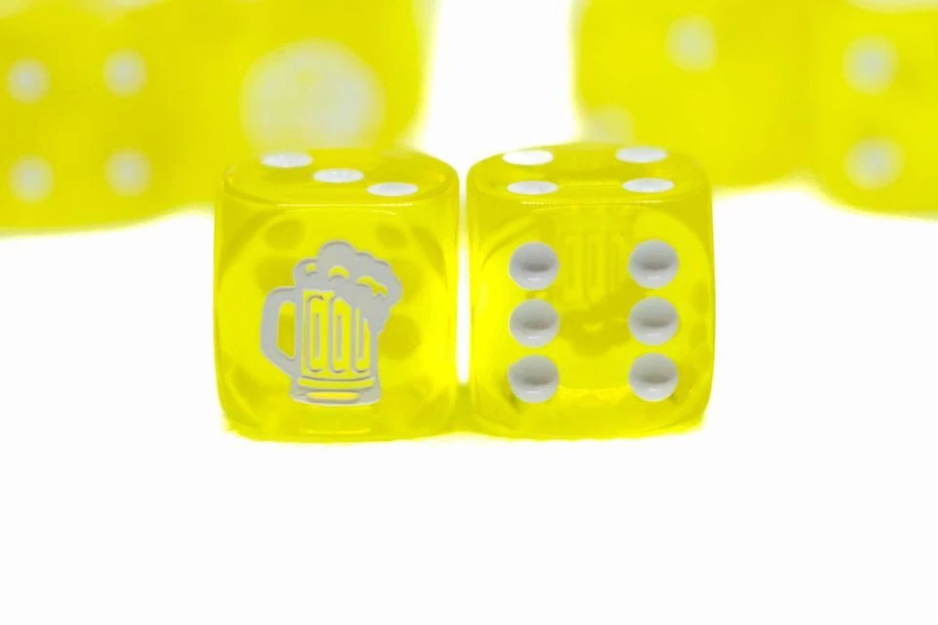 PRIME- 10-Pack Clear Yellow W/White 16Mm D6 Dice Featuring A White Mug On The '1' Side