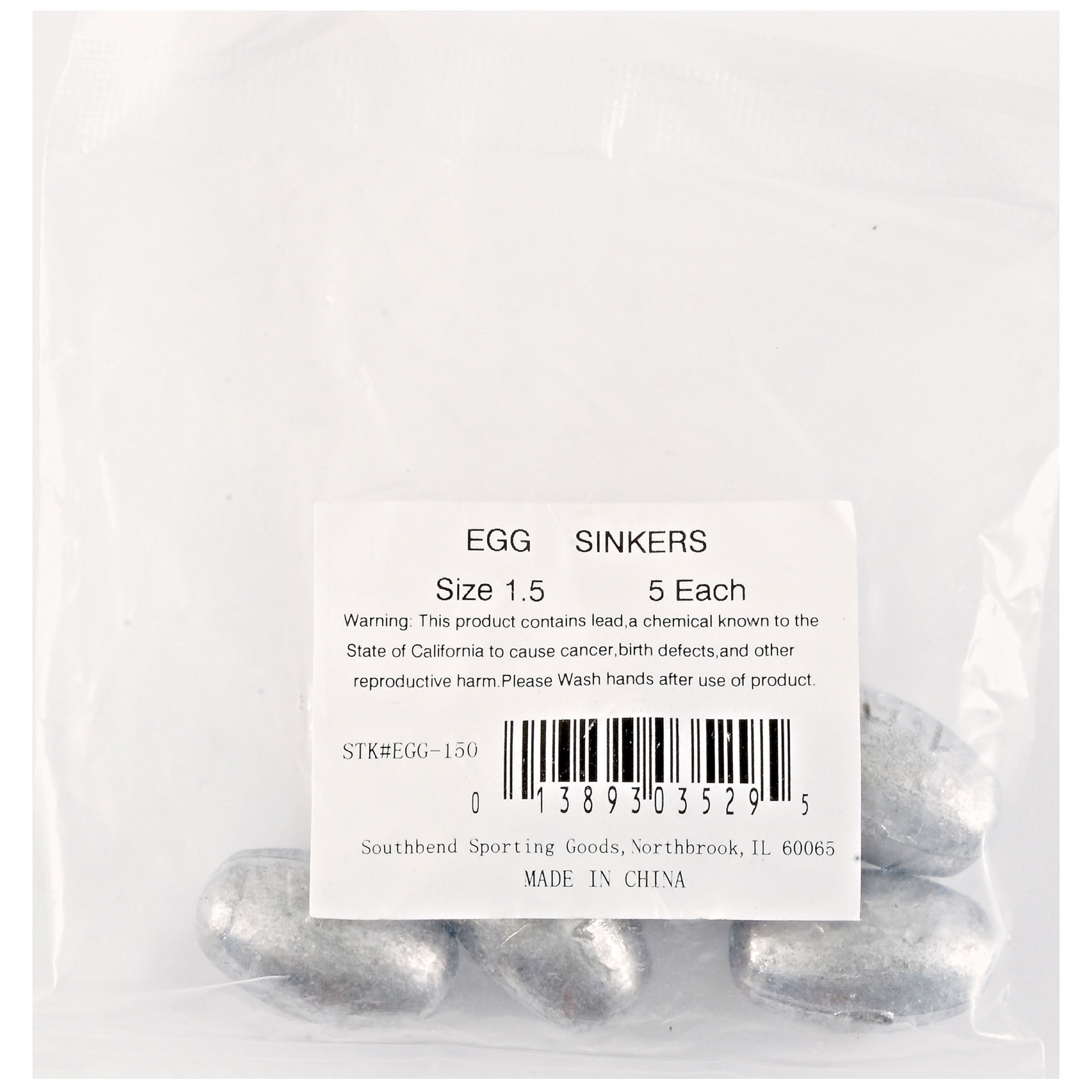 South Bend Large Egg Sinkers Fishing Weights Terminal Tackle, 1 1/2 oz., 5- pack 