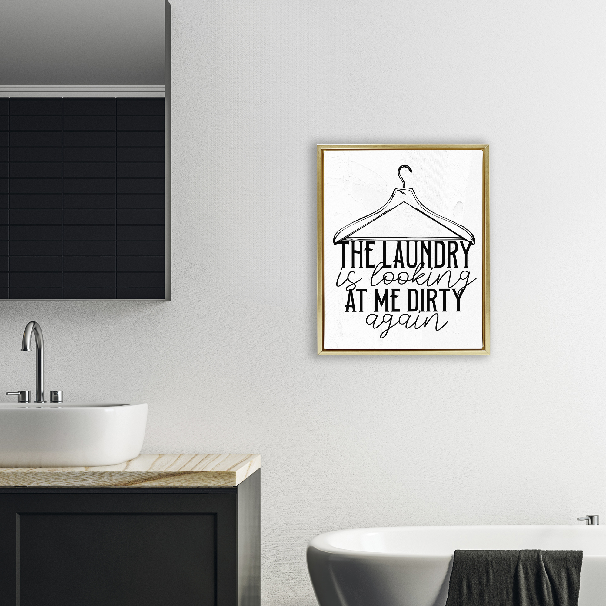 Laundry Is Looking At Me Dirty Gold Framed Floater Canvas Wall Art, design by Kim Allen