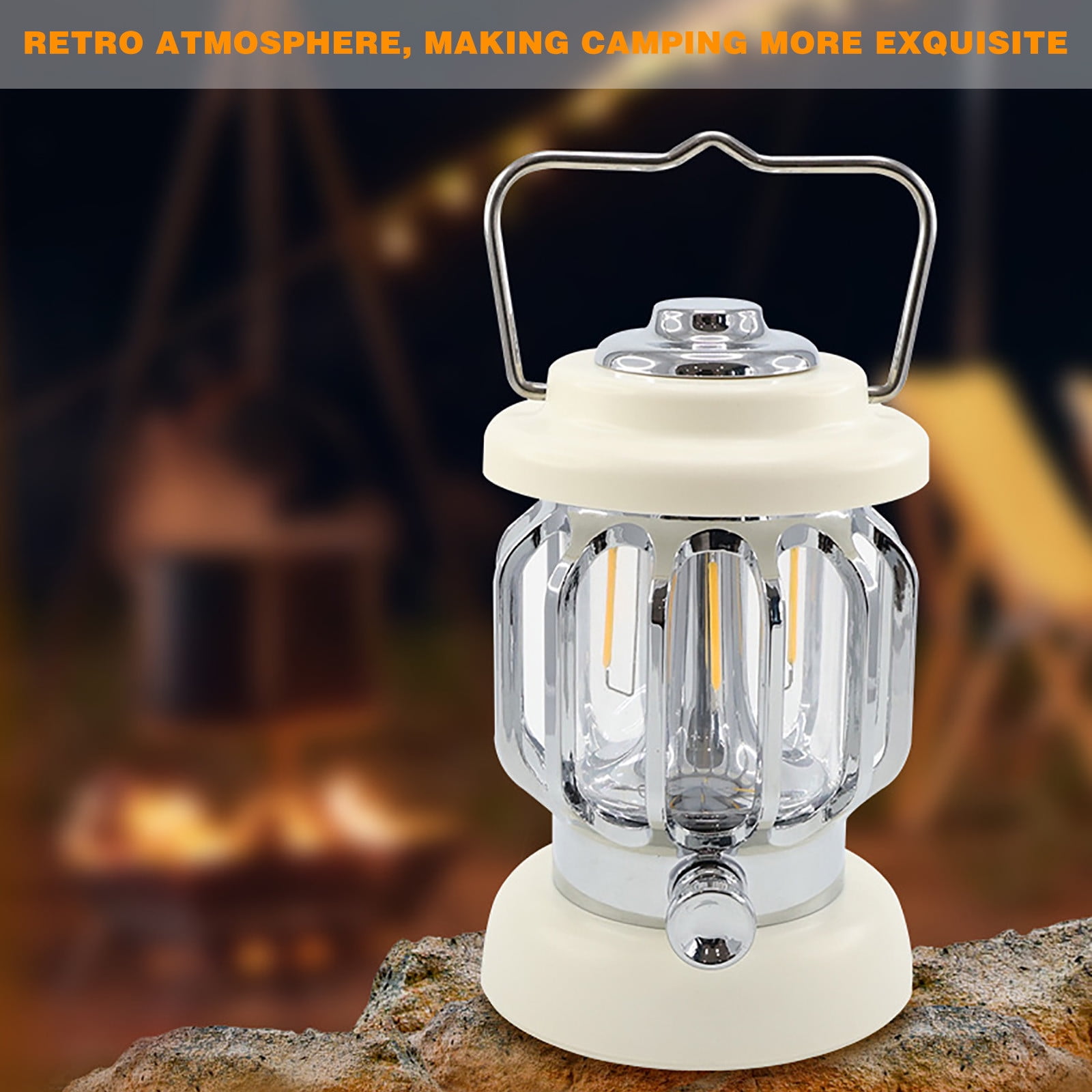 PINSAI Small LED Camping Lantern,Rechargeable Retro Warm Camp Light,Battery  Powered Hanging Vintage Lamp ,Portable Waterpoor Outdoor Tent Bulb