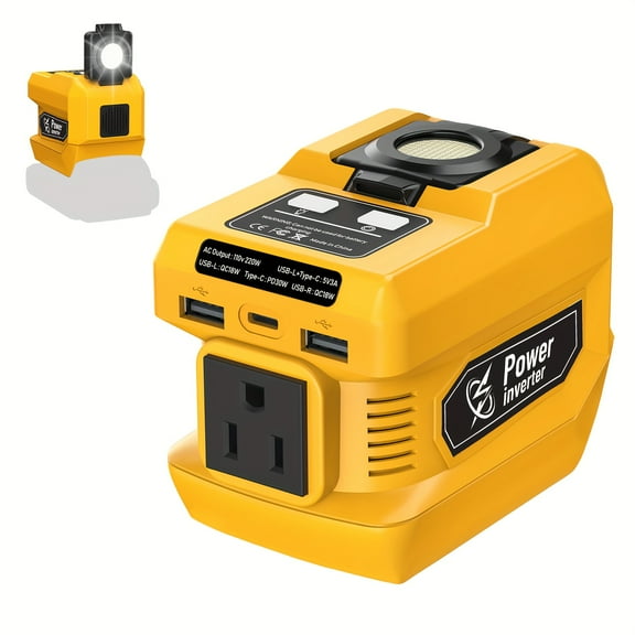 For  20V Batteries Power Inverter 220W - DC 20V To AC 110V With Type-C Fast Charge & LED Work Light, Portable Outlet For Jobsite, Camping, Emergency (No Battery)