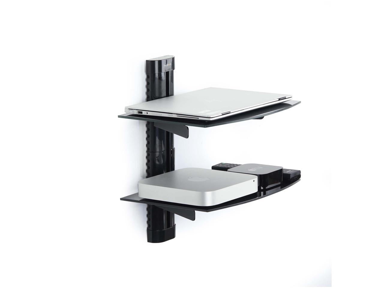 StarTech Dual Floating Wall-Mounted AV Shelves, Adjustable Height Shelf For Under TV, Organize A/V Equipment On Black Tempered Glass Shelves (2B-WALL-MOUNT-SHELF)