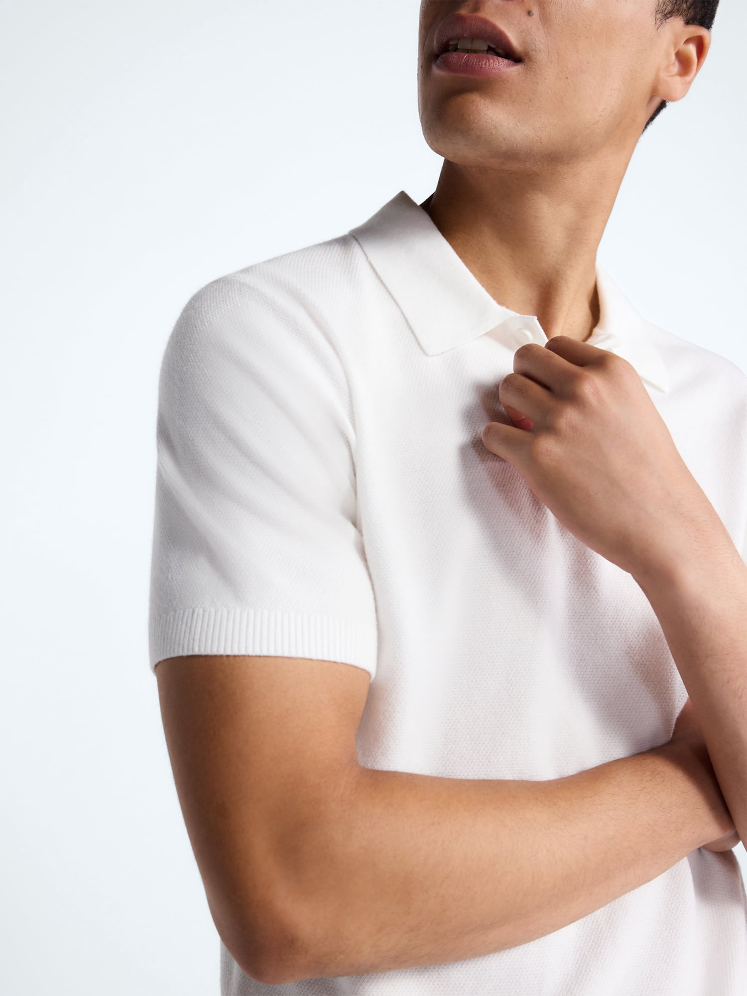 Free Assembly Men's Textured Polo Sweater with Short Sleeves, Sizes S-3XL