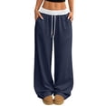 thumbnail image 2 of longantii Wide Leg Sweatpants Women Baggy Joggers Comfy High Rise Soft Drawstring Pants Athletic Joggers Baggy Sweatpant with Pockets Dark Blue M, 2 of 6