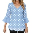 thumbnail image 4 of Womens Tops Ruffle 3/4 Sleeve V-Neck Circle Pritned Dressy Casual Chiffon Blouses Tops, 4 of 7