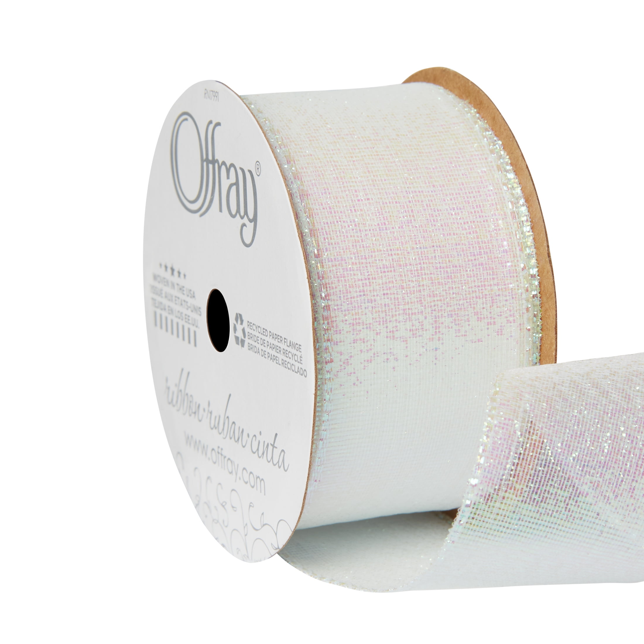 (3 pack) Offray Ribbon, White Opal 1 1/2 inch Galena Metallic Ribbon for Wedding, Crafts, and Gifting, 9 feet, 1 Each