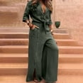 thumbnail image 5 of Dazajoo Womens Fall Lounge Set Plus Size Button Down Long Sleeve T Shirt Matching Wide Leg Pants Suits Solid Color Lightweight Outfits,Green,M, 5 of 10