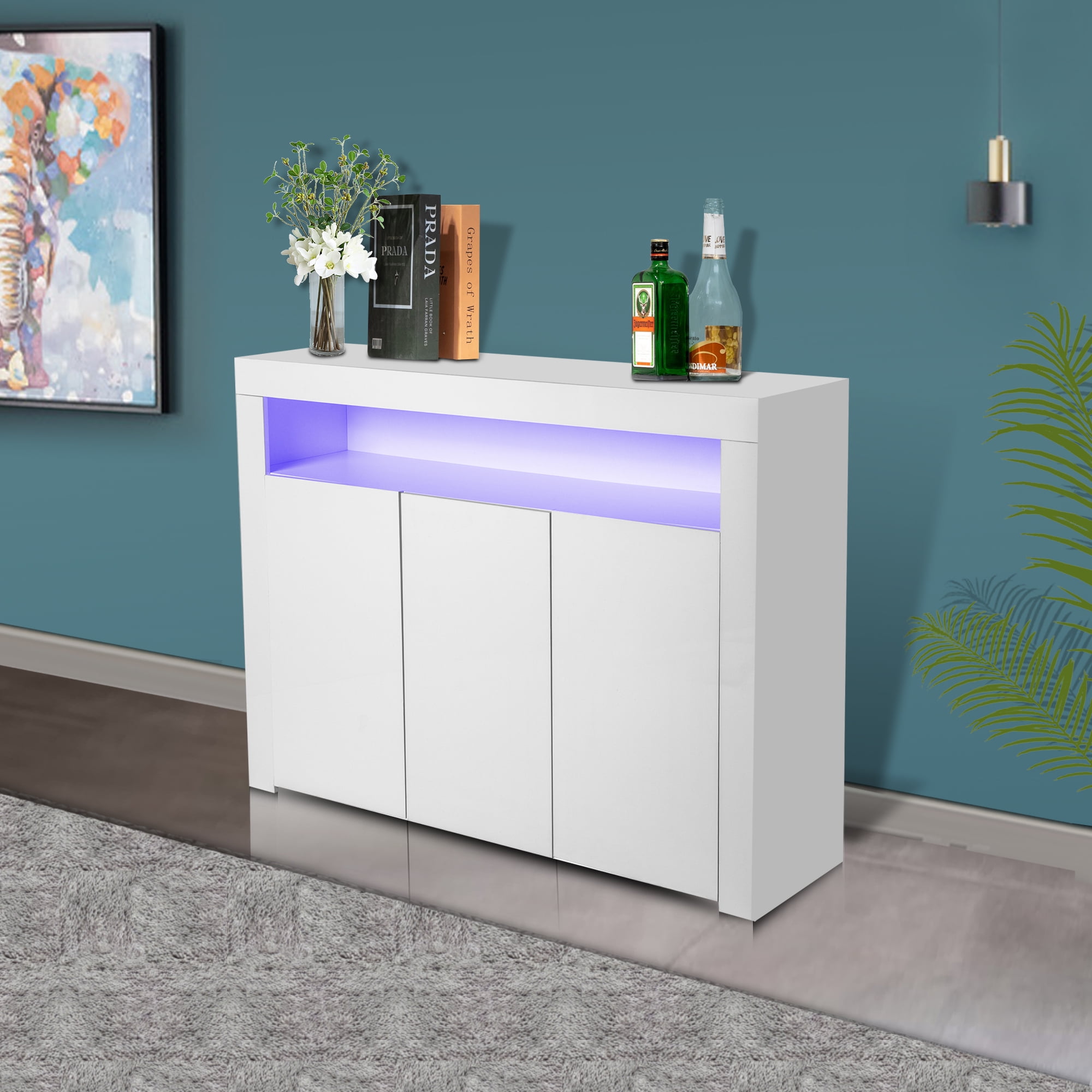Private Jungle Sideboard UV Coated, High Glossy Panel, With Led Lights, Kitchen Cabinet,Bar Cabinet, Modern And Fashion Furniture, White Private Jungle Sideboard UV Coated, High Glossy Panel, With Led Lights, Kitchen Cabinet,Bar Cabinet, Modern And Fashion Furniture, White