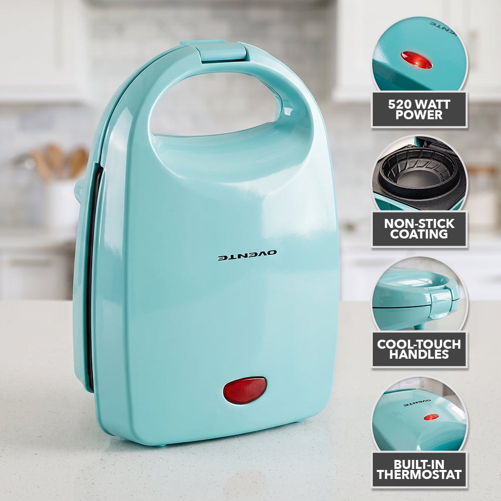 OVENTE Electric Waffle Bowl Maker, 520W Power, Turquoise WMB2405BL | Non-Stick Coating, Indicator Light and Cool Touch Handle, Perfect for Homemade Ice Cream Cups & Delicious Desserts