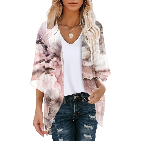 Women's Floral Chiffon Cardigan – Puff Sleeve Open Front Cover Up – Lightweight Summer Beach Kimono – Size S-XXL