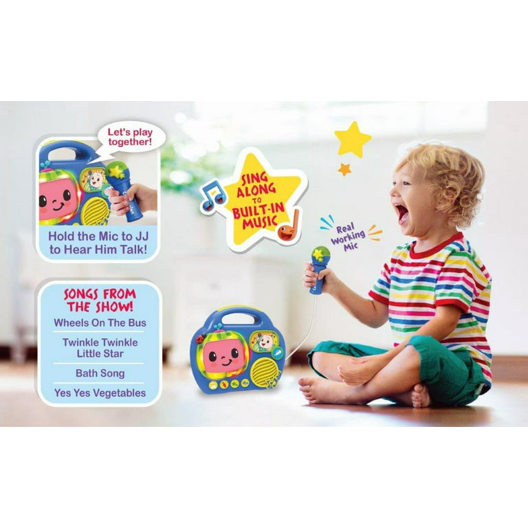 EKids Cocomelon Toy Singalong Boombox with Microphone for Toddlers,  Built-in Music and Flashing Lights, for Fans of Cocomelon