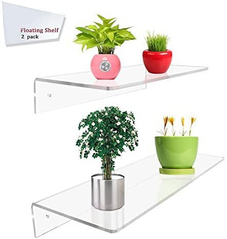 2 Pack of Clear Acrylic Floating Shelf Wall Mounted Display Organizer NEW 