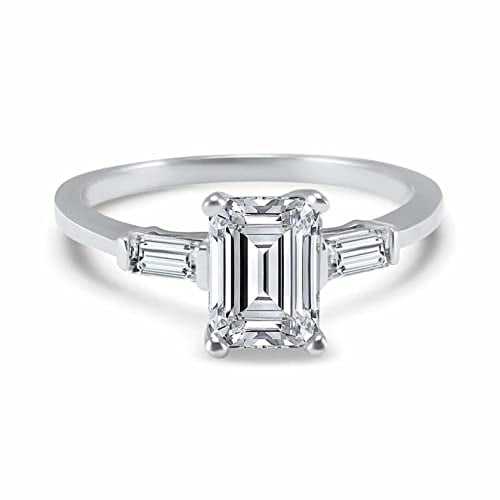 HeartsAndYou 1.7ct Emerald Cut Moissanite Engagement Ring for Women Trilogy 18k White Gold Over Silver