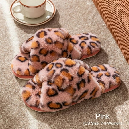 

Furry Memory Foam Slippers Open Toe Fluffy Cross Band Slide Slippers House Slippers Fuzzy Slippers for Women PINK US SIZE 7-8 WOMEN
