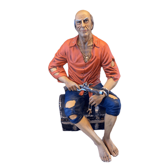 Pirate on Treasure Chest Life Size Statue