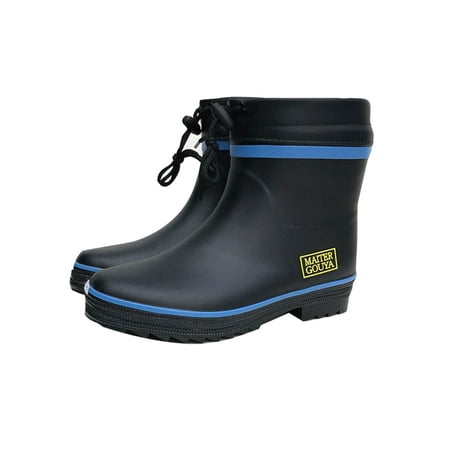 

Lacyhop Women Men Garden Shoes Wide Calf Rain Boots Warm Lined Rubber Boot Work Drawstring Waterproof Bootie Breathable Slip Resistant Rainboot Black Blue 9.5