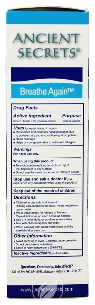 Breathe Again Nasal Spray 3.38 oz by Ancient Secrets, Pack of 2