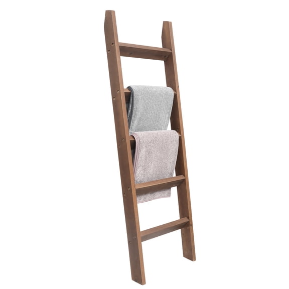 FUIN Blanket Ladder, 5ft Angled rungs Rustic Solid Wood Decor Rack, Brown