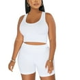 thumbnail image 4 of Tumotour Workout Sets Two Piece Outfits For Women Solid Color Round Neck Clothes Gym Yoga Racerback Sports Bra Tank Tops With Biker Shorts, 4 of 4