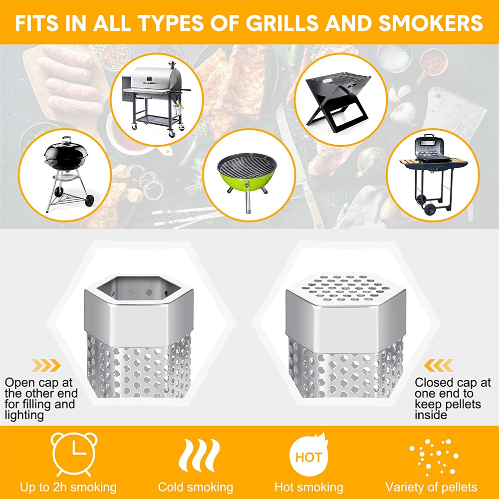 NOGIS Pellet Smoker Tube, 2Pcs Outdoor Smokers BBQ Grill Smoker Tube Mesh Tube Pellets Smoke Box 6in Stainless Steel Barbecue Accessory for Electric Gas Charcoal，6inch - image 3 of 7