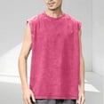 thumbnail image 2 of JUUYY Mens Washed Cotton Retro Distressed T-shirt Casual Round Neck Sleeveless Tank Tops Breathable T-Shirt Hot Pink S, 2 of 7