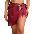 thumbnail image 2 of Haitryli Womens Belly Dance Hip Scarf Tiered Tassel Waist Chain Lace Up Skirt For Salsa Tango Burgundy Leopard One Size, 2 of 5
