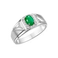 thumbnail image 5 of RYLOS Men's Rings Sterling Silver Classic 7X5MM Oval Gemstone & Diamond Ring Emerald May Birthstone Rings For Men Size 12, 5 of 8