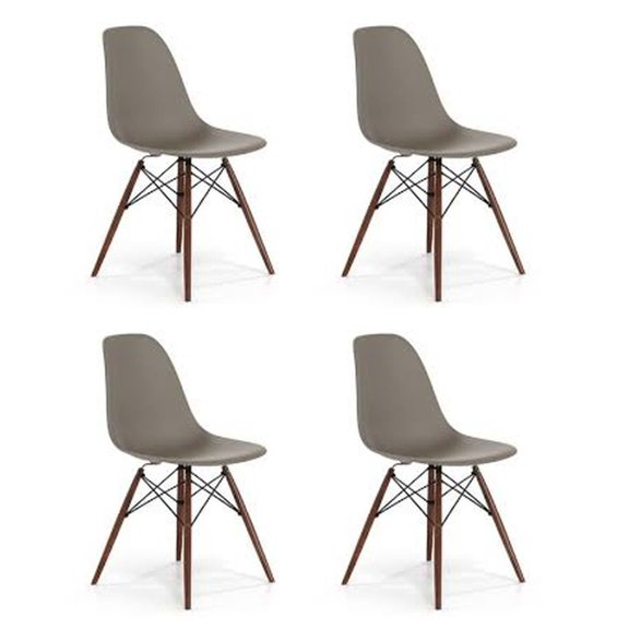 Eiffel Dining Chair with Wood Base - Taupe