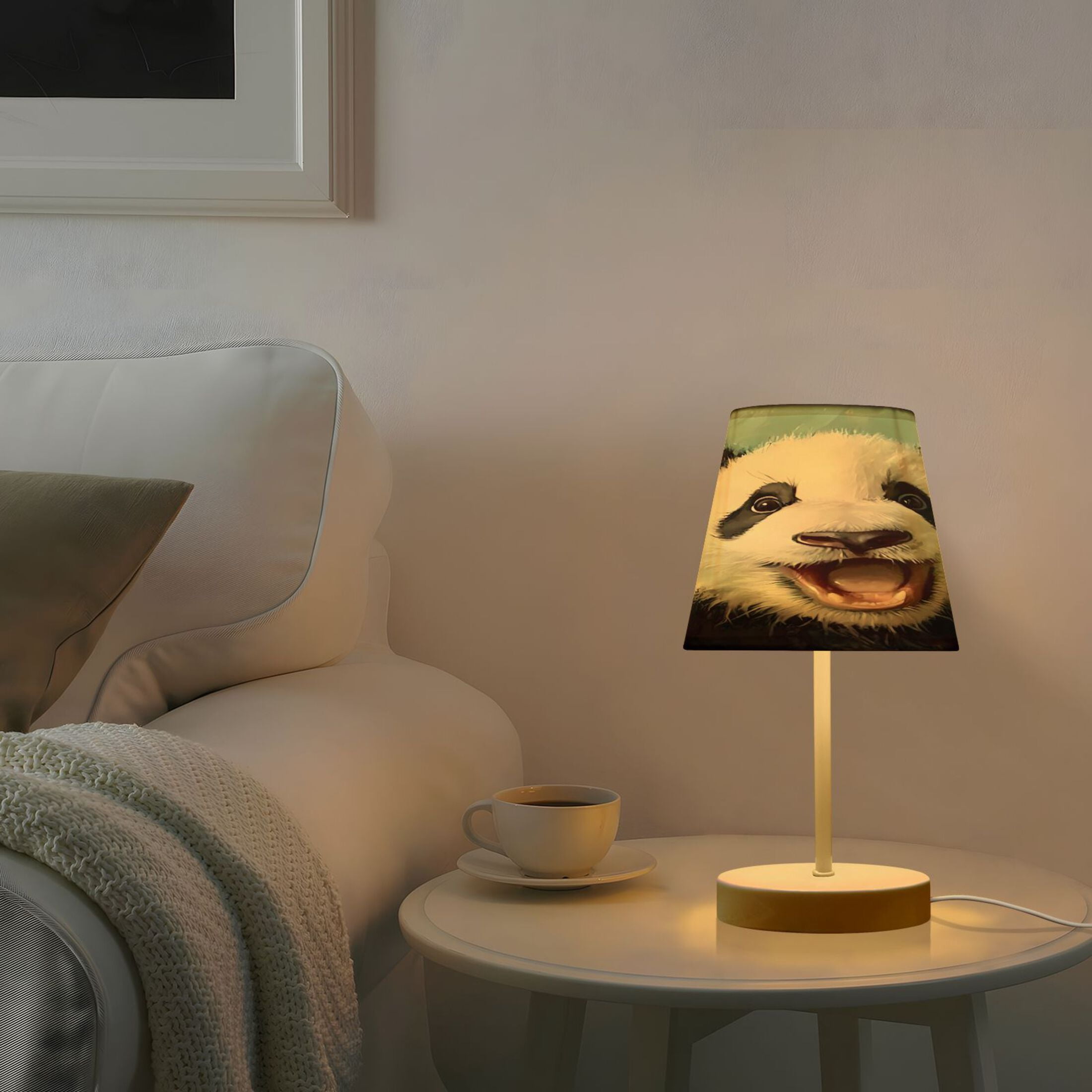 LED Desk Lamp Panda Oil Painting Table Nightstand Lamps with 3 Color Temperatures for Home Bedroom Living Room Decor 8x12