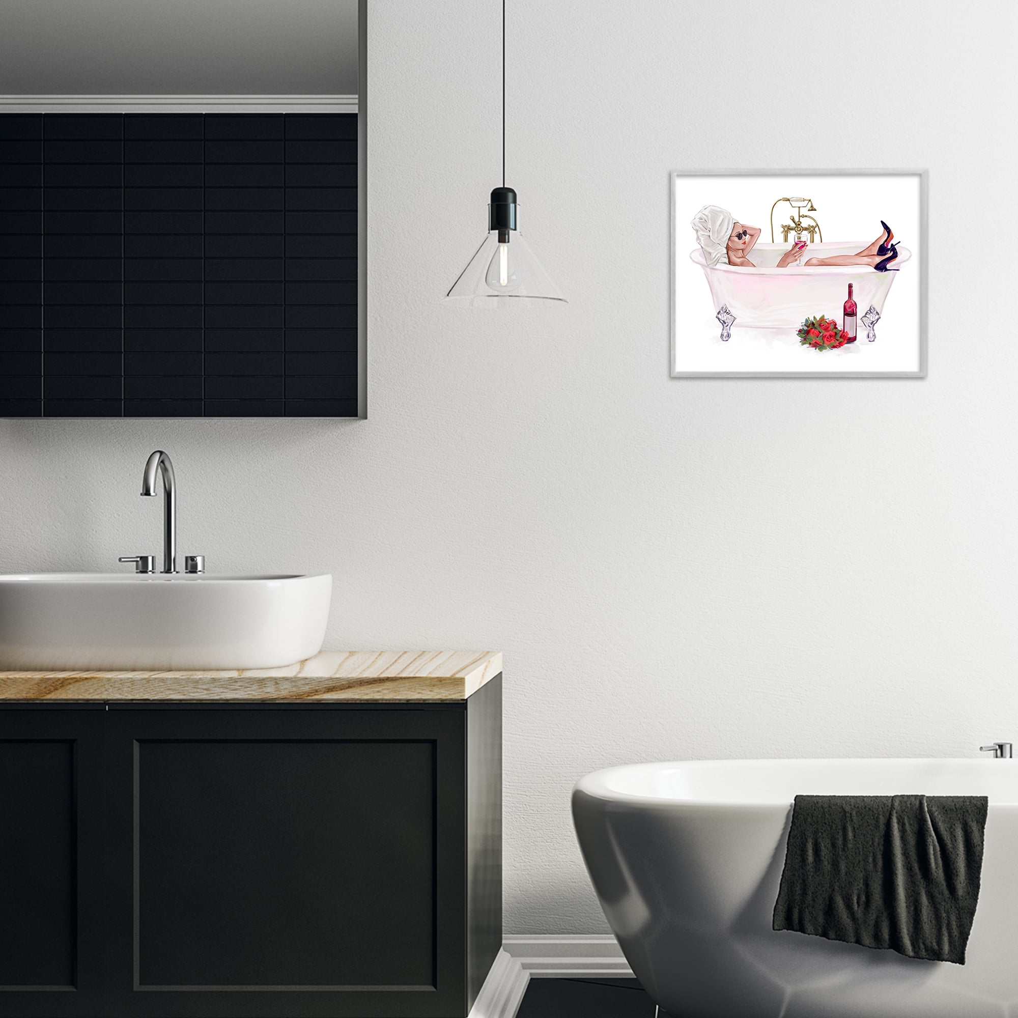 Woman with Wine Bath Gray Framed Giclee Art, design by Ziwei Li