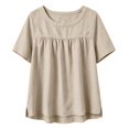 thumbnail image 4 of Sillenn Womens Plus Size Gauze Shirts Short Sleeve Cotton Linen Crewneck Pullover Tops Empire Waist Flowy Peplum Loose Tunic Blouses Lightweight Gauze Business Casual Office Work Basic Tops Khaki S, 4 of 4