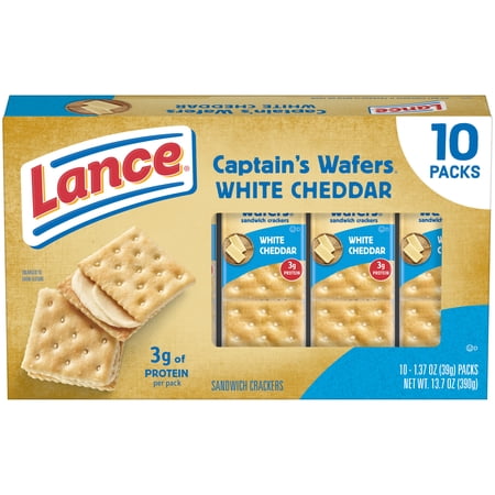 Lance Sandwich Crackers, Captain's Wafers White Cheddar, 10 Individual Packs, 6 Sandwiches Each