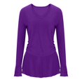thumbnail image 6 of Women's Mid Sleeve Shirt - Smart Casual Blouse with Elastic Hem & Round Neck, Wrinkle-Resistant Work Tops, Ladies Short Sleeve Office Shirt, Solid Color,Purple - L, 6 of 7