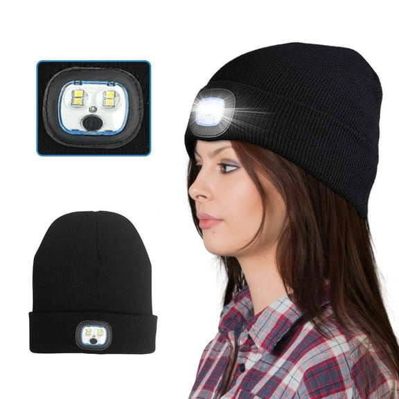 Ayamaya Beanie Hat with Light, USB Rechargeable Headlamp Cap, Unisex Warm LED Knit Hats for Winter Camping Hiking Running