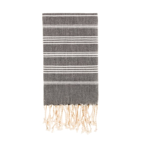 Bello Handwoven Turkish Beach Towel, Sultan Peskir Black, Quick Dry Highly Absorbent Sand-Free Versatile for Beach, Spa, Home, Peshtemal Towel (39 x 66.9 Inches)