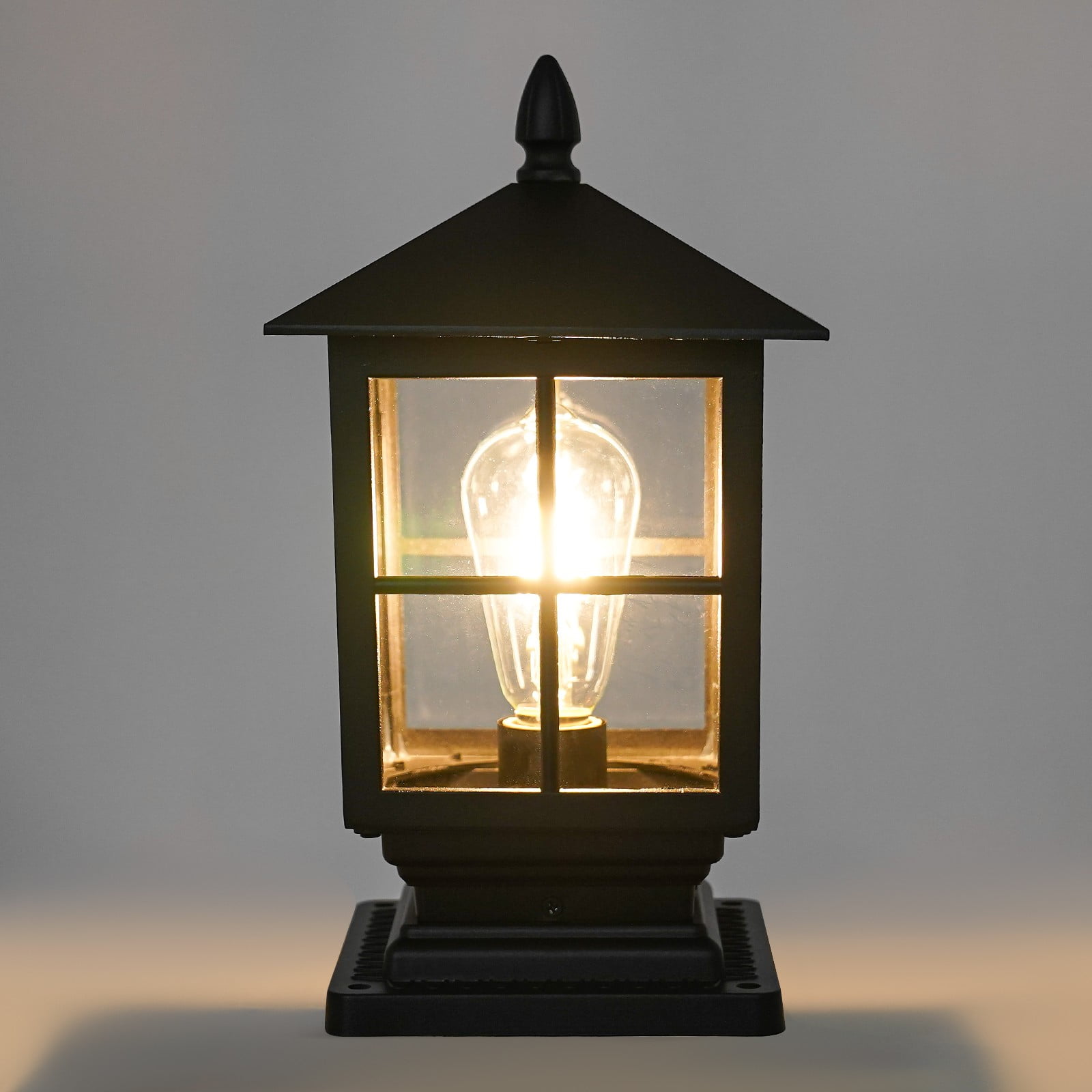 Outside Post Light, Wide Voltage(24V-240V) Black Outdoor Post Lantern, Retro Black Aluminum Alloy Lighting Fixture with E27 Bulb Base (Bulb Not Included), for Garden, Backyard, Patio