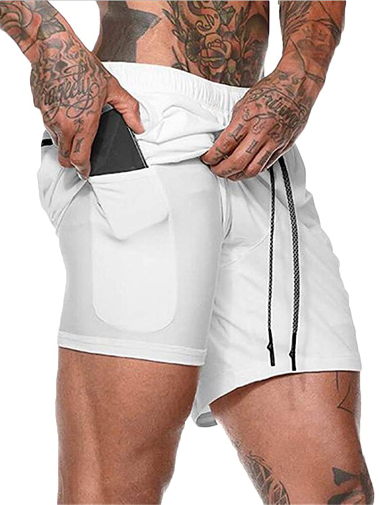 FEDTOSING Men's 2 in 1 Althectic Running Shorts Quick Dry 5 inch Workout Gym Shorts Back Zipper Pocket 