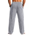 thumbnail image 5 of Men's Straight Leg Waffle Pants,Elastic Drawstring Waist Loose Fit Casual Trousers, Lightweight Breathable Textured Daily Streetwear Clothes with Pockets Light Gray L, 5 of 6