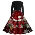 thumbnail image 4 of Women's Casual Fashion Printed Retro Square Neck Long Sleeve Dress with AI Christmas Theme, Fall and Winter Dress for Casual and Party Occasions, Soft Fabric,Deep Red,3XL, 4 of 4