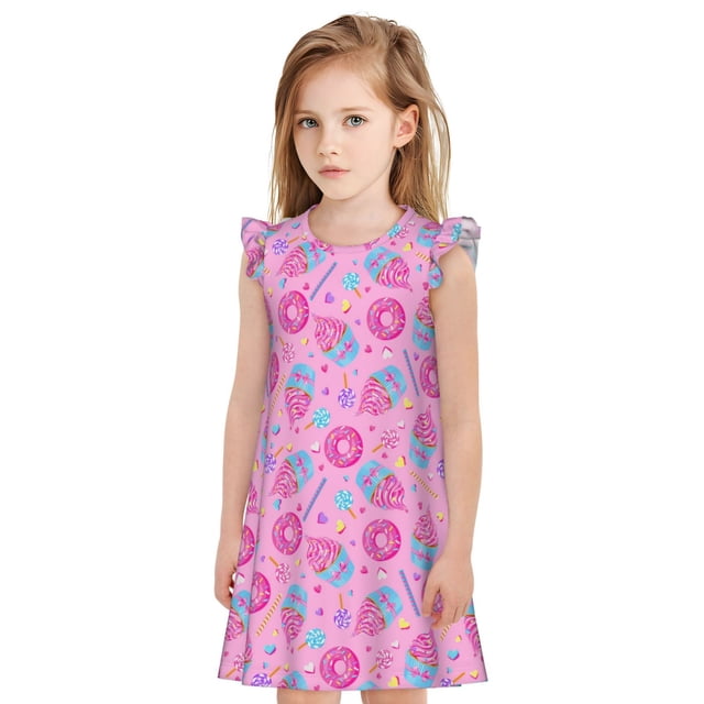 Vsdgher Donuts pour Filles Chemises de Nuit Manches Courtes à Volants Robe de Nuit Pyjama pour Fête Pyjama-Moyen