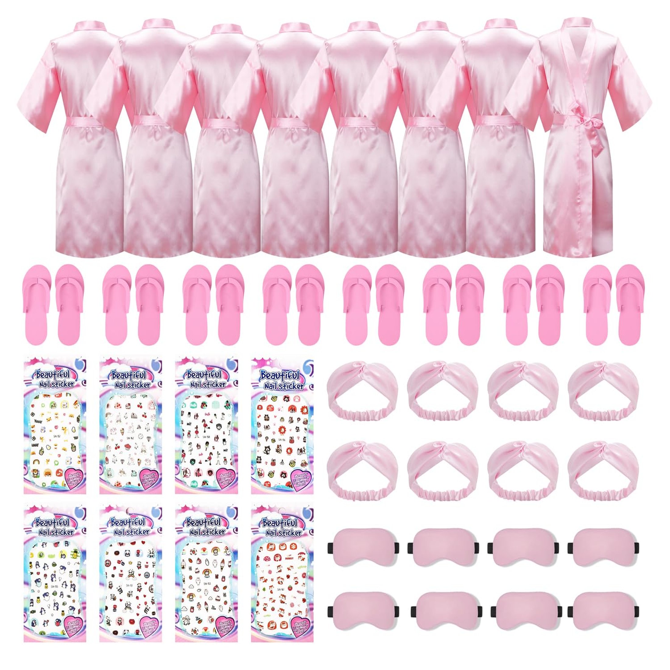 Lot De 30 Peignoirs Spa Pour Filles - 10 Kimonos, 10 Bandeaux, 10 Chaussons, Idéal Fêtes Et Anniversaires - 7