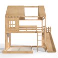 thumbnail image 6 of House Bunk Bed Full over Full with Storage Shelves and Wardrobe, Wood Floor Bunk Bed Frame with Ladders and Slides for Boys Girls, Natural, 6 of 13