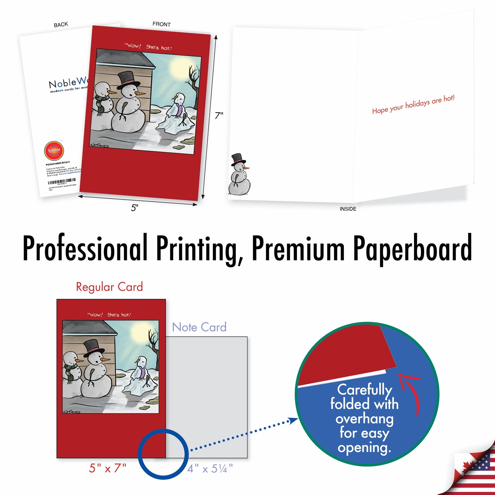 12 Funny Happy Holidays Greeting Cards (1 Design, 12 Cards) - Hot Snowman