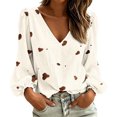 thumbnail image 3 of Women's Tops Dqueduo Women's Cow Print V Neck Long Sleeve Casual Loose Blouse Shirt, 3 of 7
