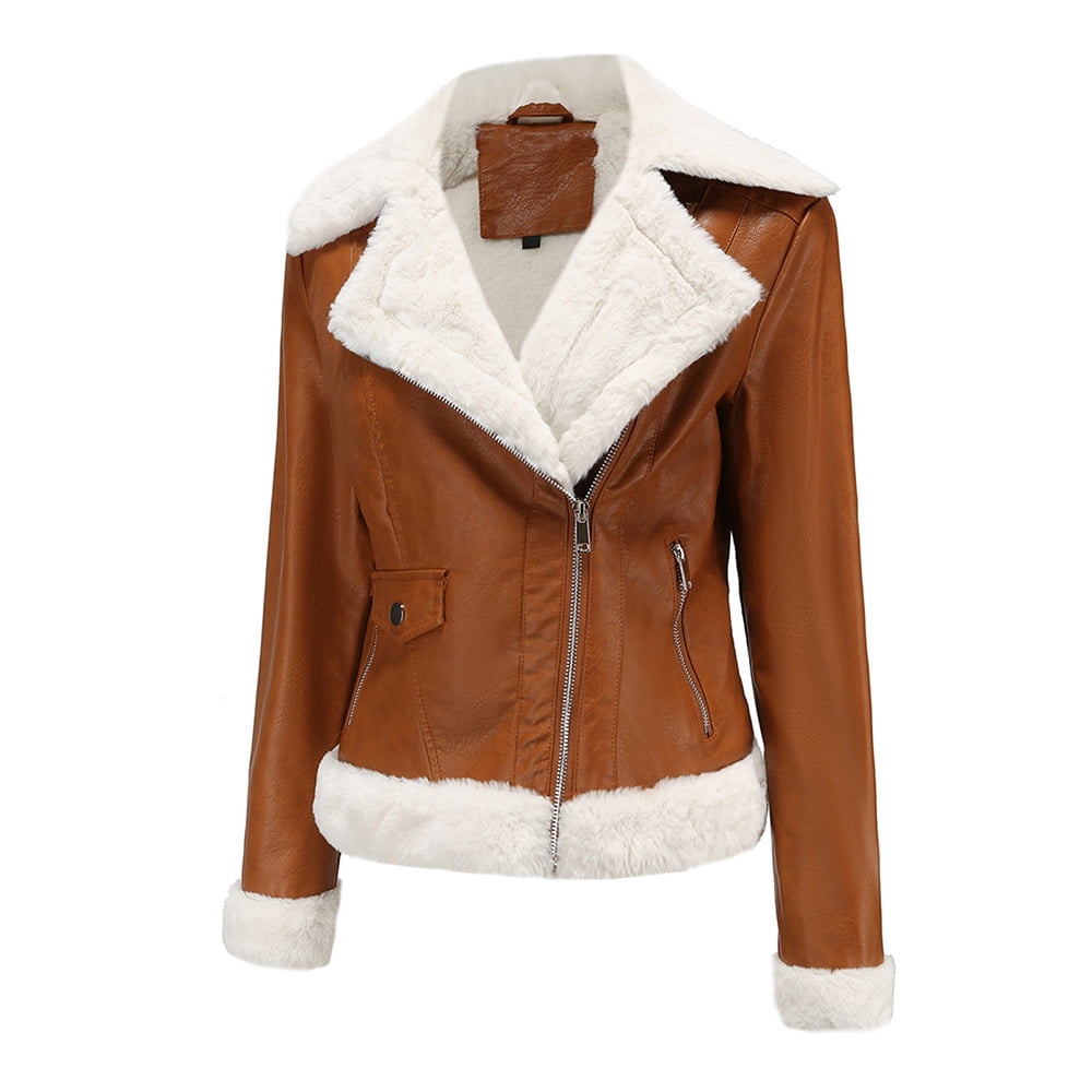 Leather Jackets for Women Zpanxa Women Faux Leather Moto Biker Short Coat Jacket, Plus Size Short Lightweight Motorcycle Biker Jacket, Fitted Slim Jackets Coat Khaki B XXL