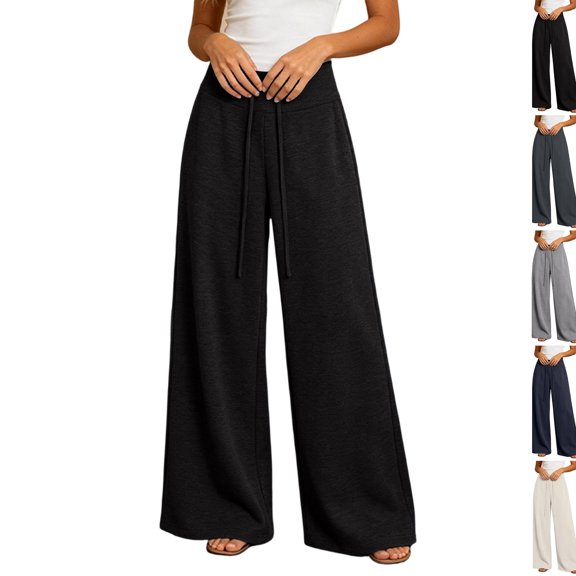 Women Wide Leg Sweatpants High Waist Drawstring Loose Fit Flowy Casual Fashion Lounge Pants with Pockets Black XL