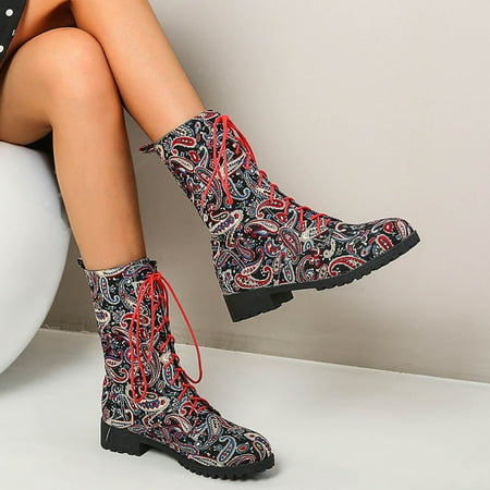 

FITORON Womens Mid Calf Boots- Autumn and Winter Boots Low Heel Lace Round Toe Ladies Short Boots Black 39