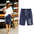 thumbnail image 3 of cocoloan Womens Elastic Waist Drawstring Shorts Summer Casual Floral Print Beach Shorts Work Shorts Lounge Shorts Pants with Pockets, 3 of 3